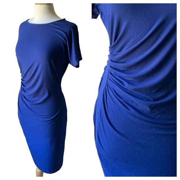 PURE Collection Blue Short Sleeve Ruched Mini Dress - Medium - Picture 5 of 9